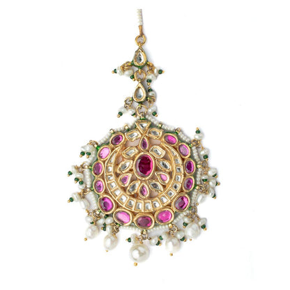 VIVINIA By Vidhi Mehra Gold Plated Pink Womens Kundan Polki Maangtikka
