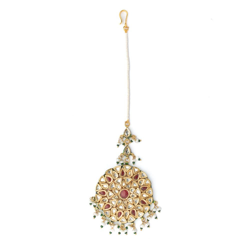 VIVINIA By Vidhi Mehra Gold Plated Red Womens Kundan Polki Maangtikka