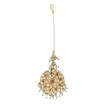VIVINIA By Vidhi Mehra Gold Plated Red Womens Kundan Polki Maangtikka