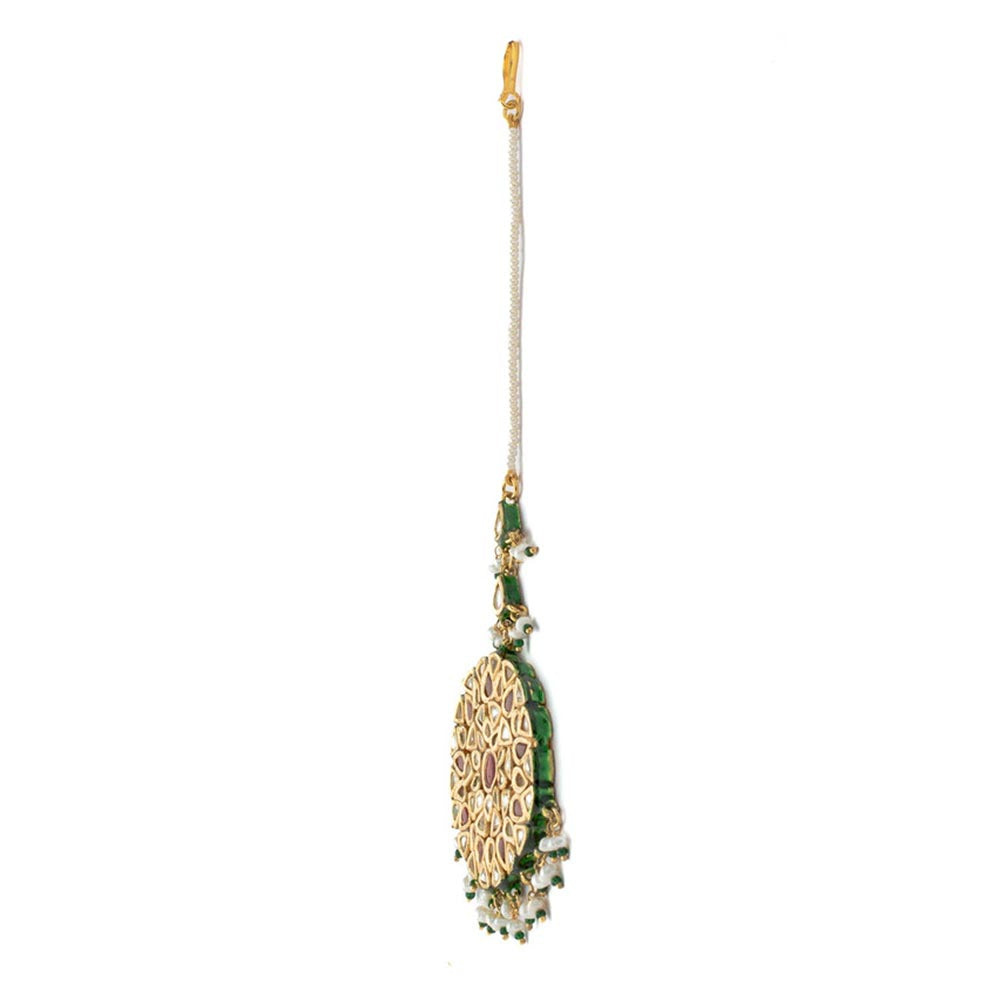 VIVINIA By Vidhi Mehra Gold Plated Red Womens Kundan Polki Maangtikka