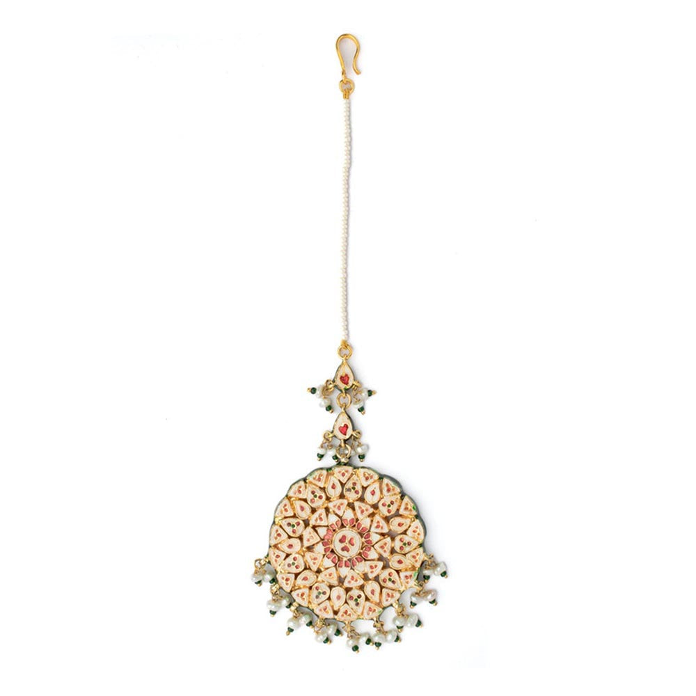 VIVINIA By Vidhi Mehra Gold Plated Red Womens Kundan Polki Maangtikka