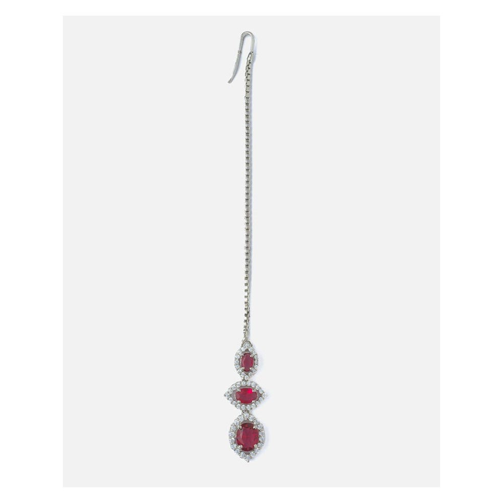 VIVINIA By Vidhi Mehra Silver Plated Pink Womens Zircon Maangtikka
