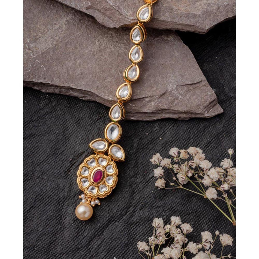 VIVINIA By Vidhi Mehra Gold Plated Red Womens Kundan Polki Maangtikka
