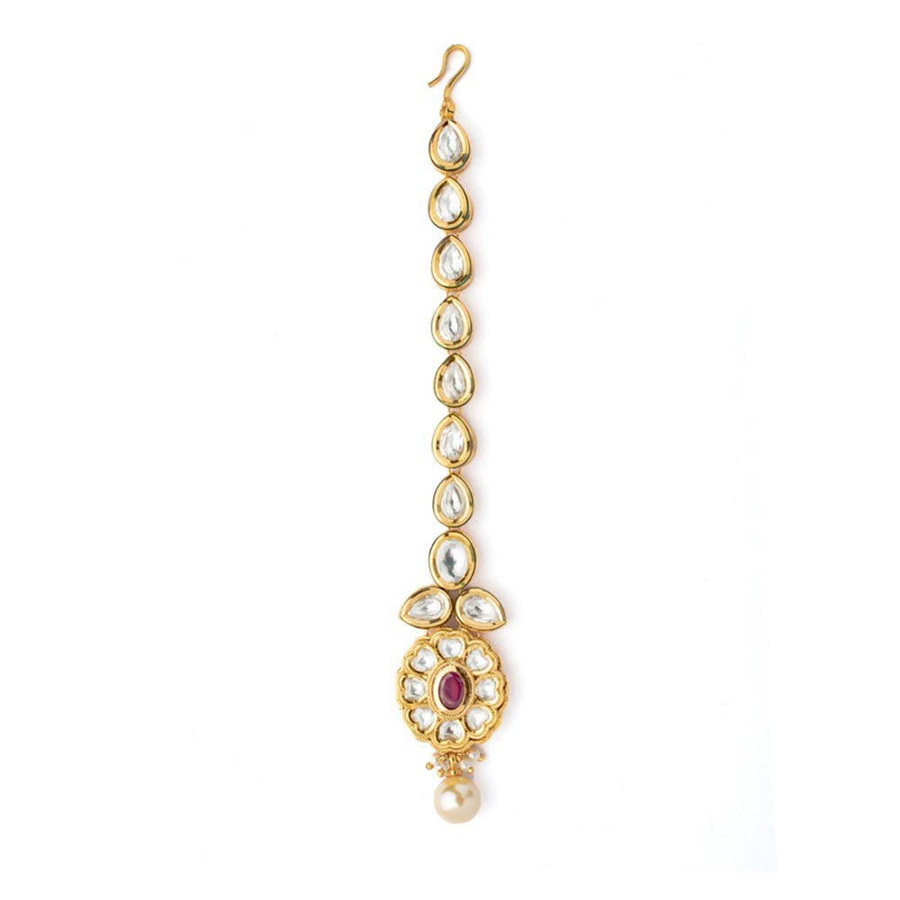 VIVINIA By Vidhi Mehra Gold Plated Red Womens Kundan Polki Maangtikka