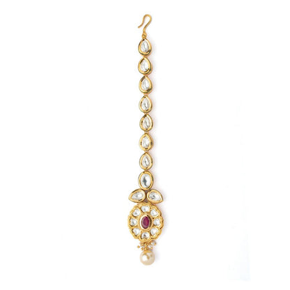VIVINIA By Vidhi Mehra Gold Plated Red Womens Kundan Polki Maangtikka