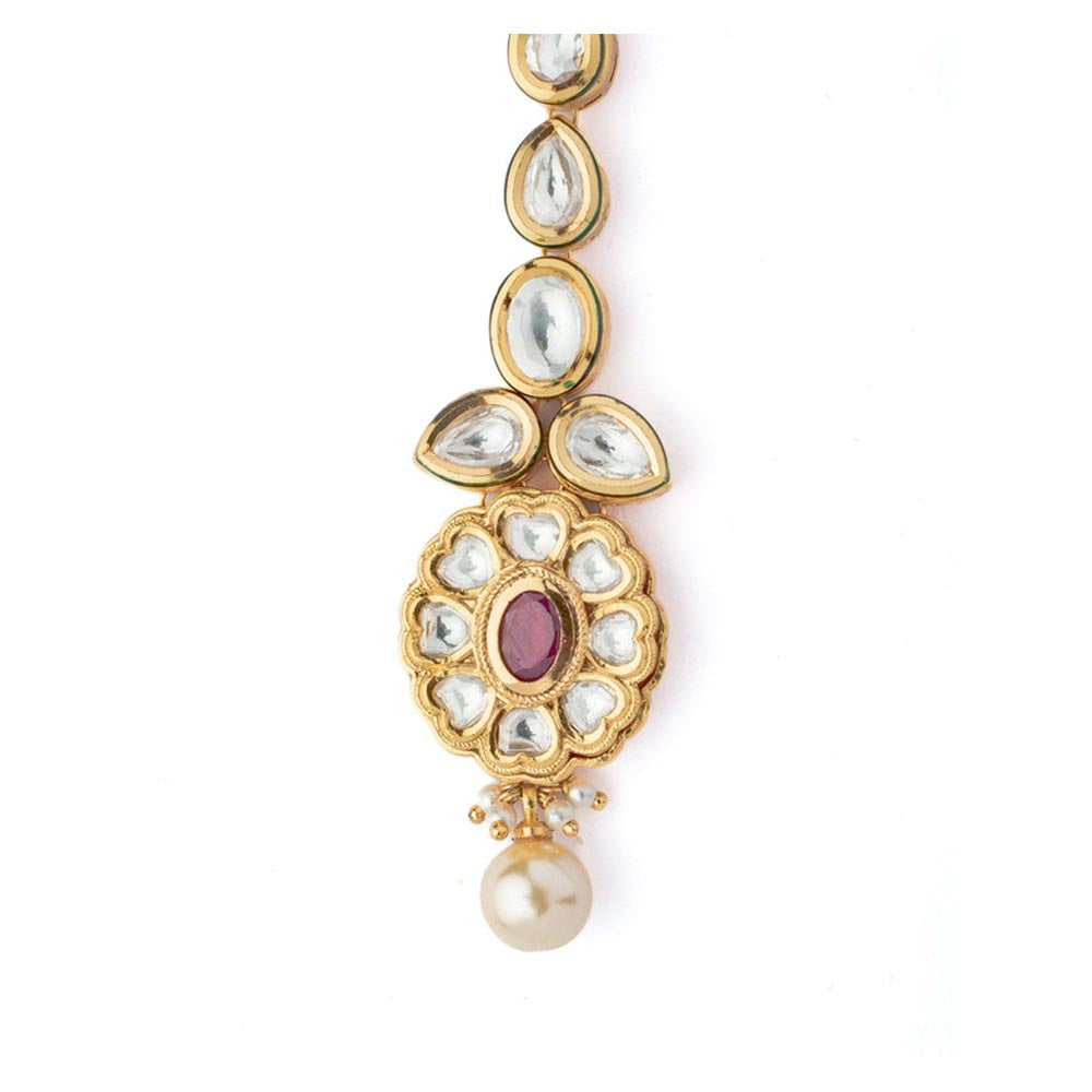VIVINIA By Vidhi Mehra Gold Plated Red Womens Kundan Polki Maangtikka