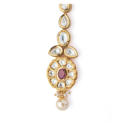 VIVINIA By Vidhi Mehra Gold Plated Red Womens Kundan Polki Maangtikka