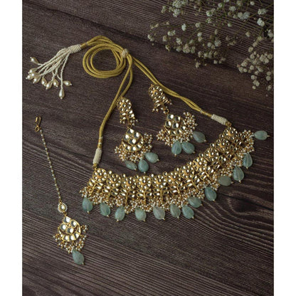 VIVINIA By Vidhi Mehra Gold Plated Green Womens Kundan Choker NecklaceSets