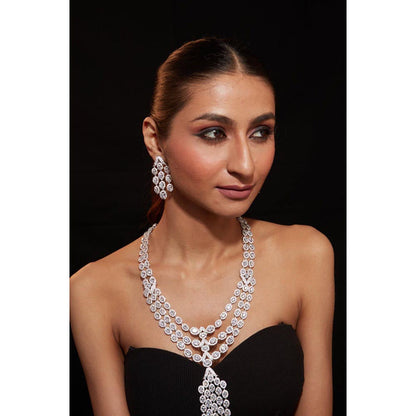 VIVINIA By Vidhi Mehra Silver Plated Womens Zircon Short Necklace Set With Earrings