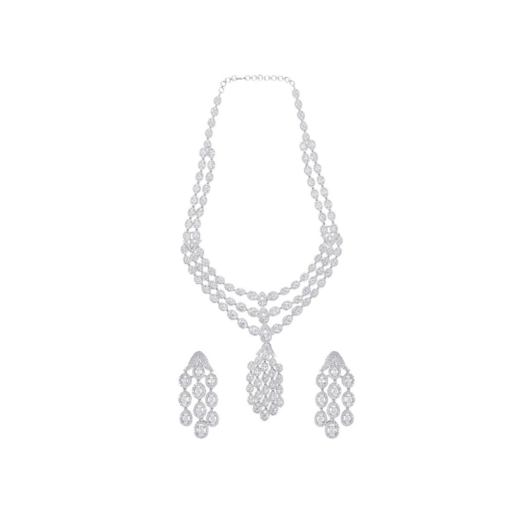 VIVINIA By Vidhi Mehra Silver Plated Womens Zircon Short Necklace Set With Earrings