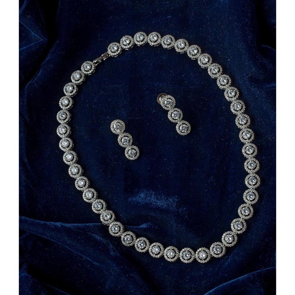 VIVINIA By Vidhi Mehra Silver Plated Womens Zircon Short Necklace Set With Earrings