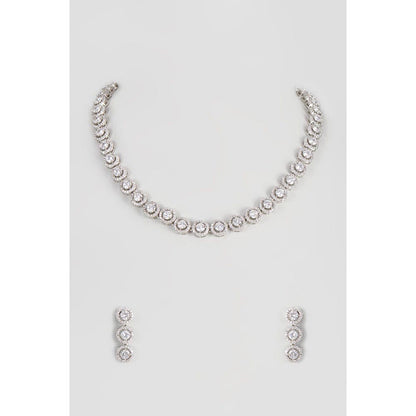 VIVINIA By Vidhi Mehra Silver Plated Womens Zircon Short Necklace Set With Earrings