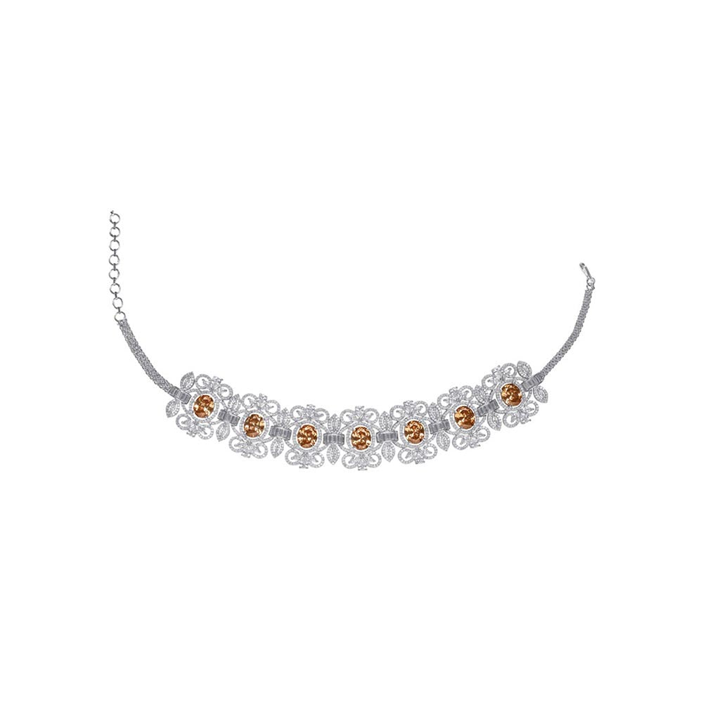 VIVINIA By Vidhi Mehra Silver Plated Yellow Womens Zircon Choker Necklace Set With Earrings