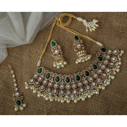 VIVINIA By Vidhi Mehra Gold Plated Green Womens Kundan Polki NecklaceSets