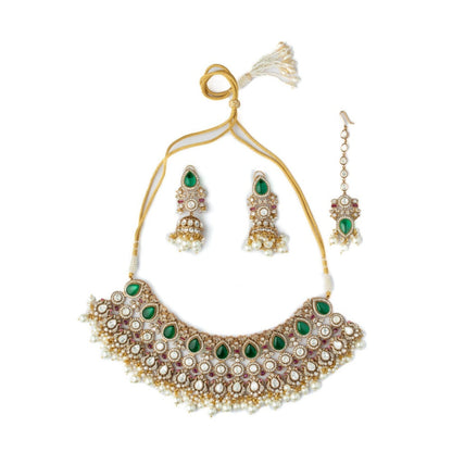 VIVINIA By Vidhi Mehra Gold Plated Green Womens Kundan Polki NecklaceSets
