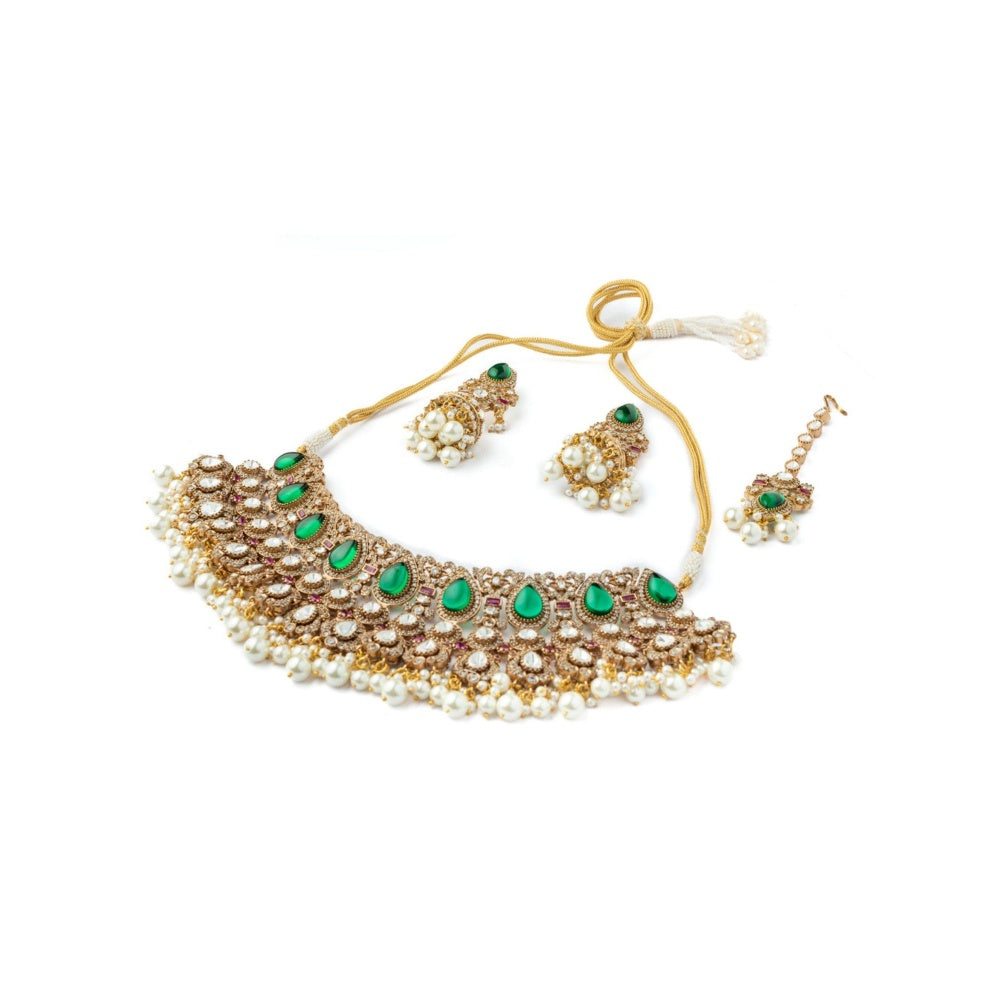 VIVINIA By Vidhi Mehra Gold Plated Green Womens Kundan Polki NecklaceSets
