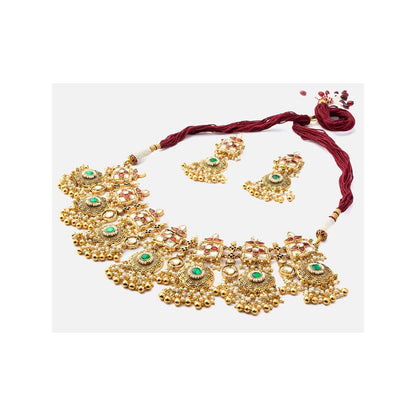 VIVINIA By Vidhi Mehra Gold Plated Green Womens Kundan Polki Necklace Set With Earrings