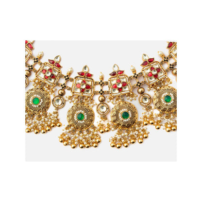 VIVINIA By Vidhi Mehra Gold Plated Green Womens Kundan Polki Necklace Set With Earrings