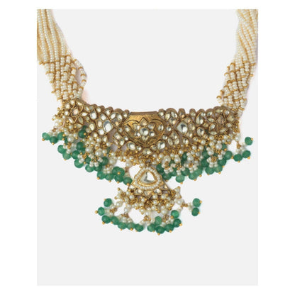 VIVINIA By Vidhi Mehra Gold Plated Green Womens Choker Necklace Set With Earrings
