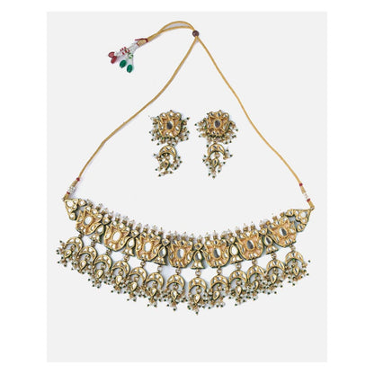 VIVINIA By Vidhi Mehra Saadgi Gold Plated Green Womens Short Necklace Set With Earrings