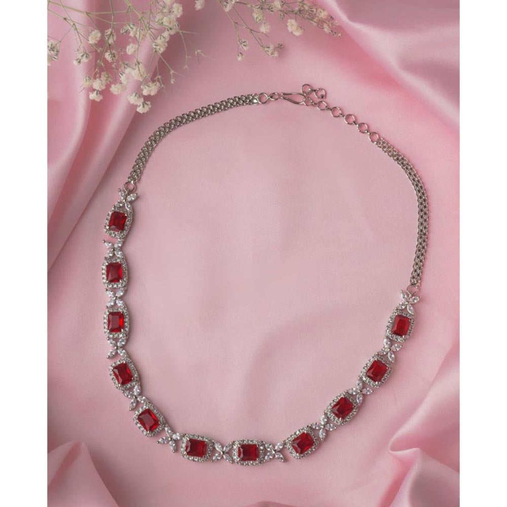 VIVINIA By Vidhi Mehra Silver Plated Red Womens Short Necklace Set