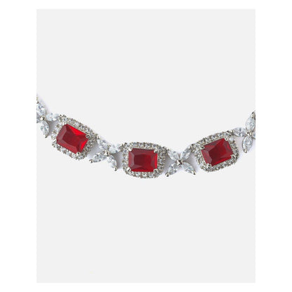 VIVINIA By Vidhi Mehra Silver Plated Red Womens Short Necklace Set