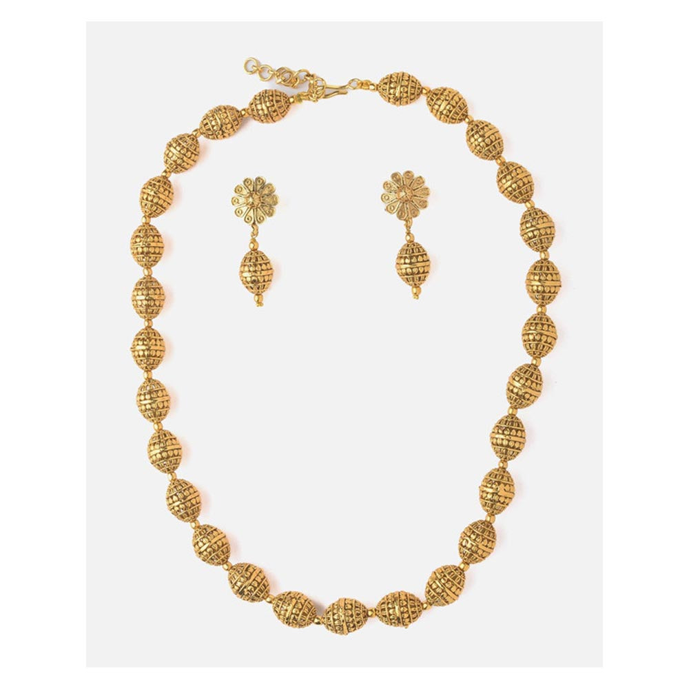 VIVINIA By Vidhi Mehra Gold Plated Womens Temple Long Necklace Set With Earrings