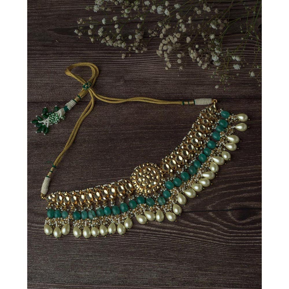 VIVINIA By Vidhi Mehra Gold Plated Green Womens Beads Choker Necklace