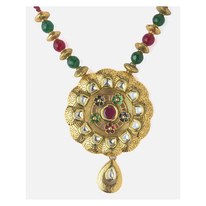 VIVINIA By Vidhi Mehra Gold Plated Red And Green Womens Synthetic Stone Long Necklace Sets