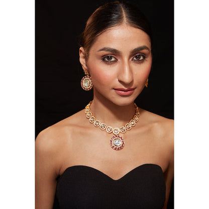 VIVINIA By Vidhi Mehra Aatman Gold Plated Pink Womens Synthetic Stone Necklace Set