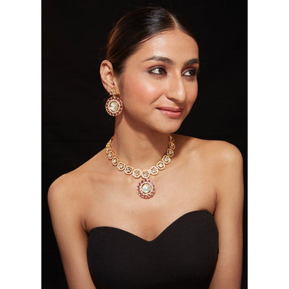 VIVINIA By Vidhi Mehra Aatman Gold Plated Pink Womens Synthetic Stone Necklace Set