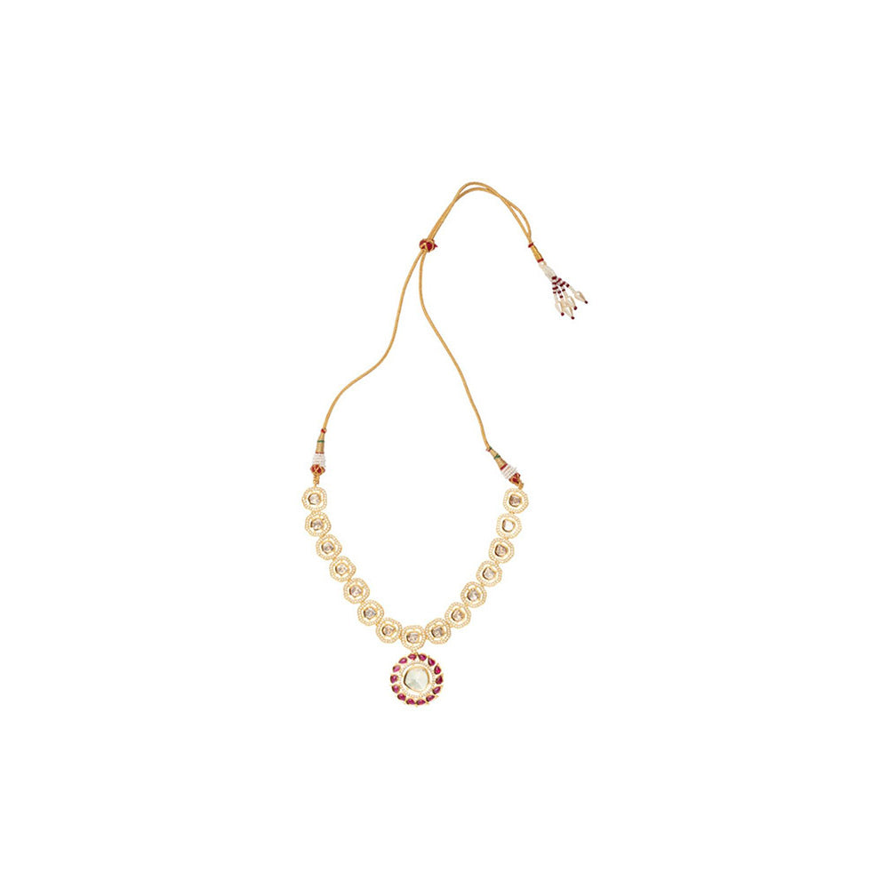 VIVINIA By Vidhi Mehra Aatman Gold Plated Pink Womens Synthetic Stone Necklace Set