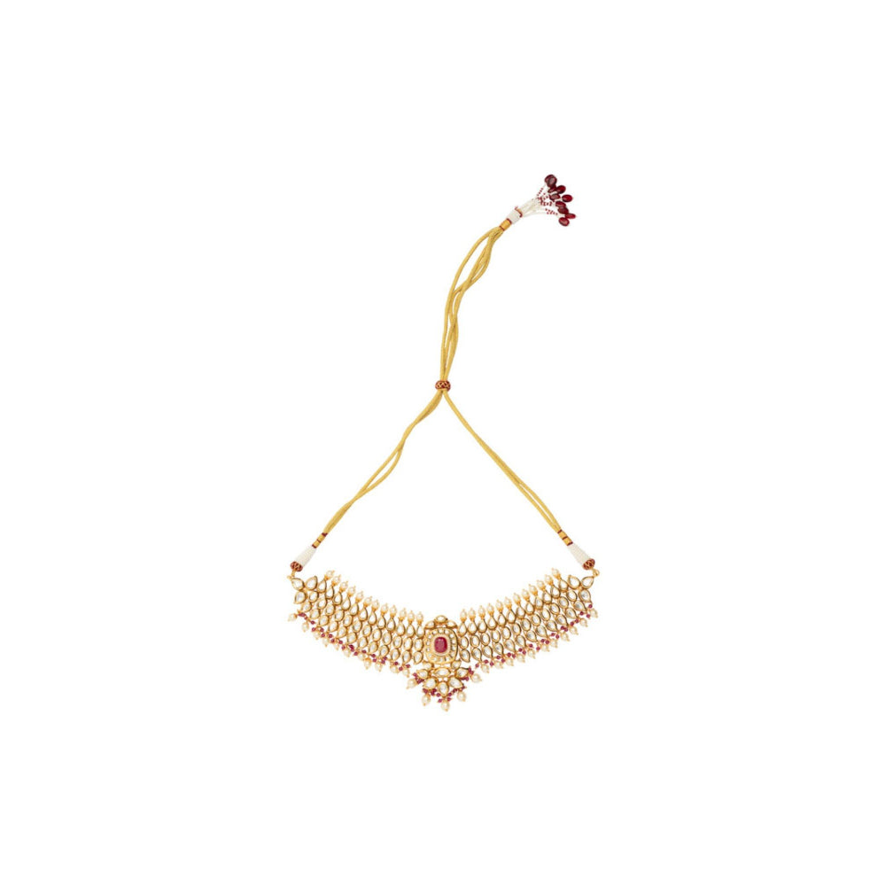 VIVINIA By Vidhi Mehra Aatman Gold Plated Red Womens Kundan Polki Necklace Set With Earrings