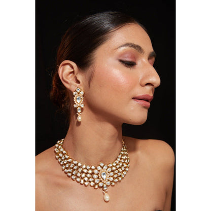 VIVINIA By Vidhi Mehra Aatman Gold Plated Womens Kundan Polki Necklace Set With Earrings