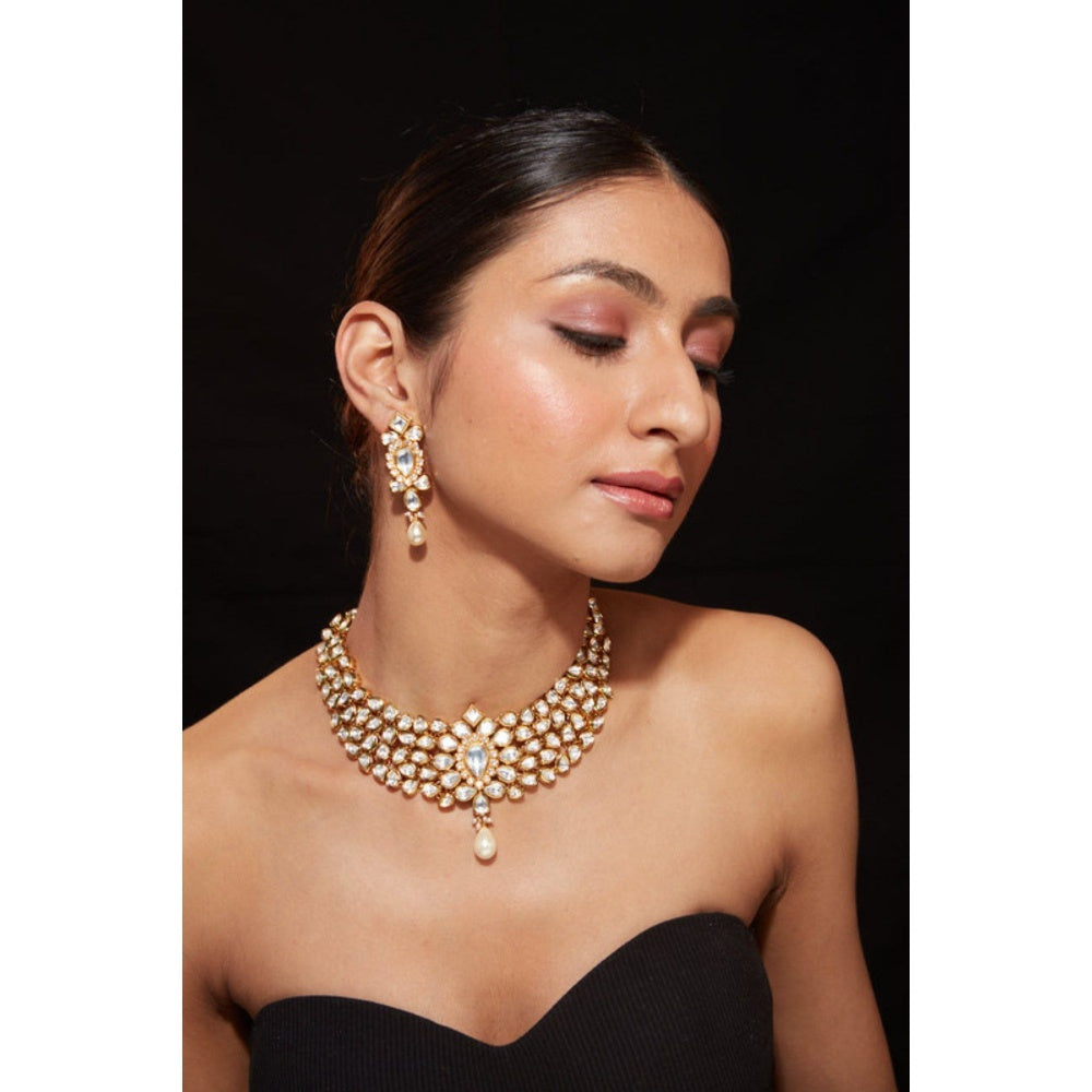 VIVINIA By Vidhi Mehra Aatman Gold Plated Womens Kundan Polki Necklace Set With Earrings