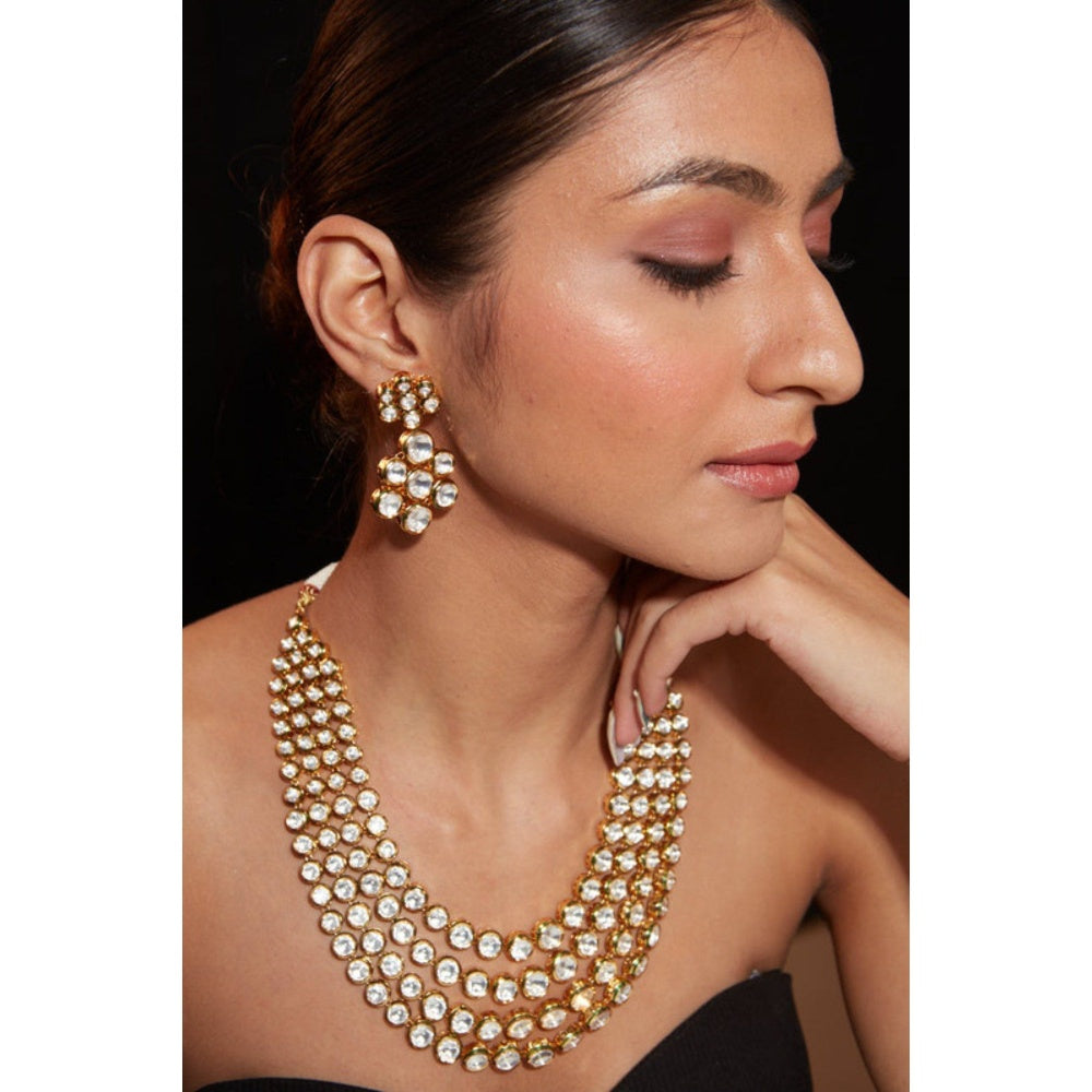 VIVINIA By Vidhi Mehra Aatman Gold Plated Womens Kundan Polki Necklace Set With Earrings