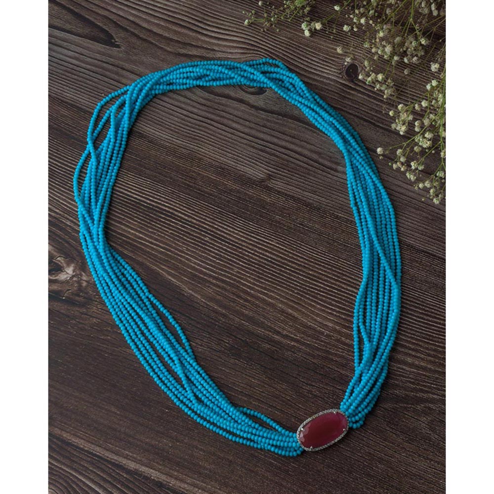 VIVINIA By Vidhi Mehra Blue And Brown Womens Beads Long Mala Necklace