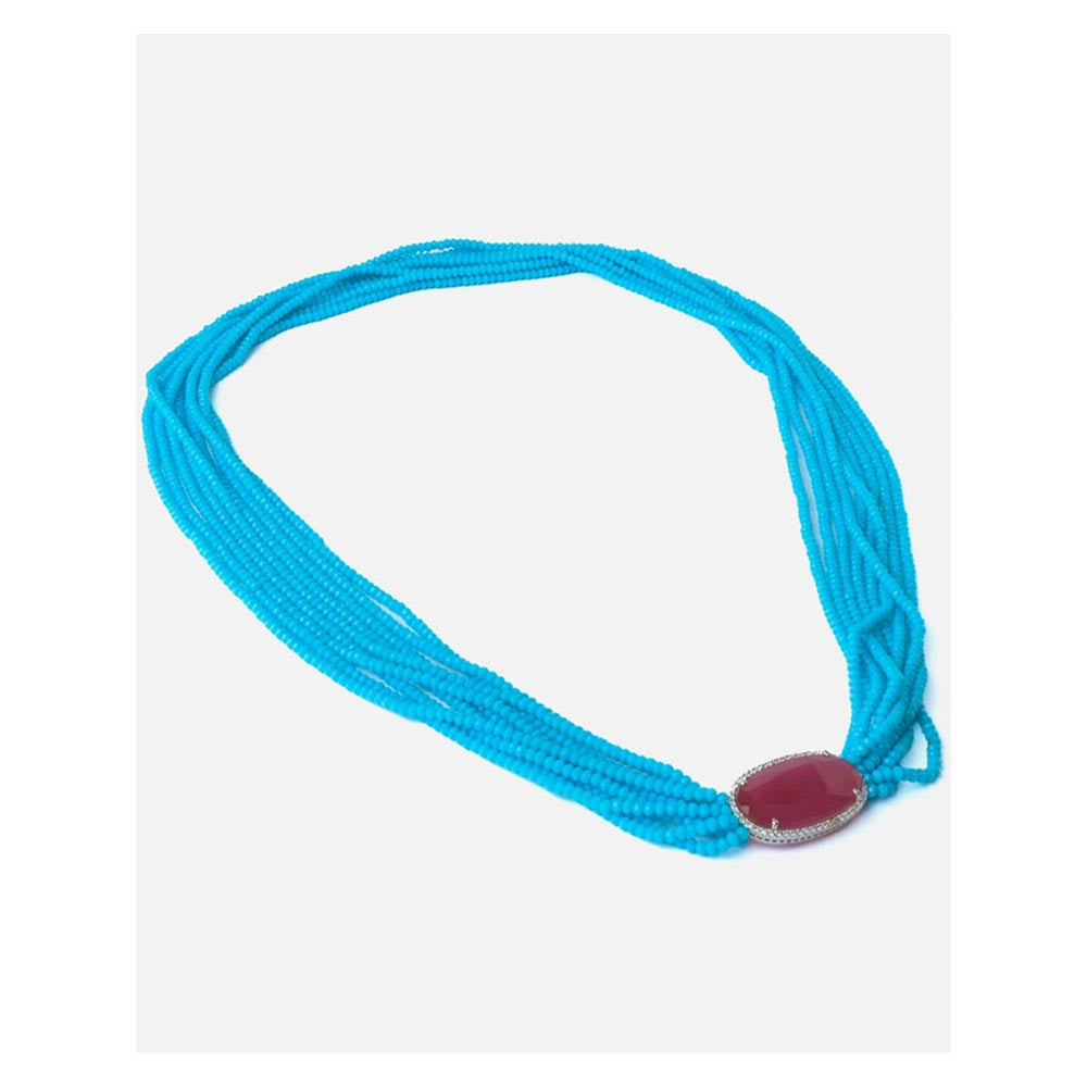 VIVINIA By Vidhi Mehra Blue And Brown Womens Beads Long Mala Necklace