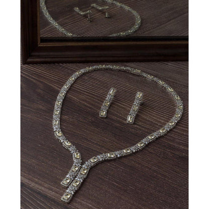 VIVINIA By Vidhi Mehra Silver Plated Yellow Womens Short Necklace Set With Earrings