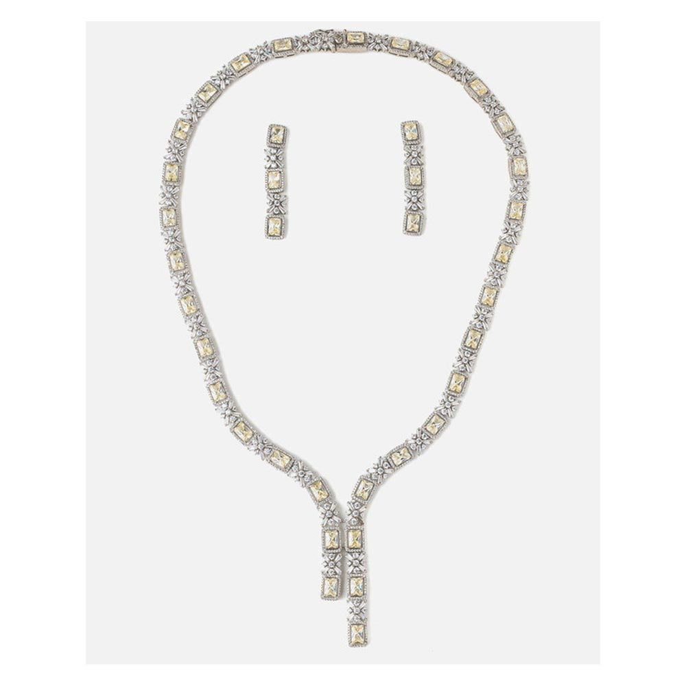 VIVINIA By Vidhi Mehra Silver Plated Yellow Womens Short Necklace Set With Earrings