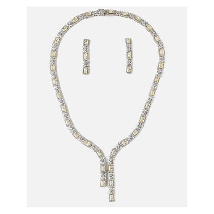 VIVINIA By Vidhi Mehra Silver Plated Yellow Womens Short Necklace Set With Earrings