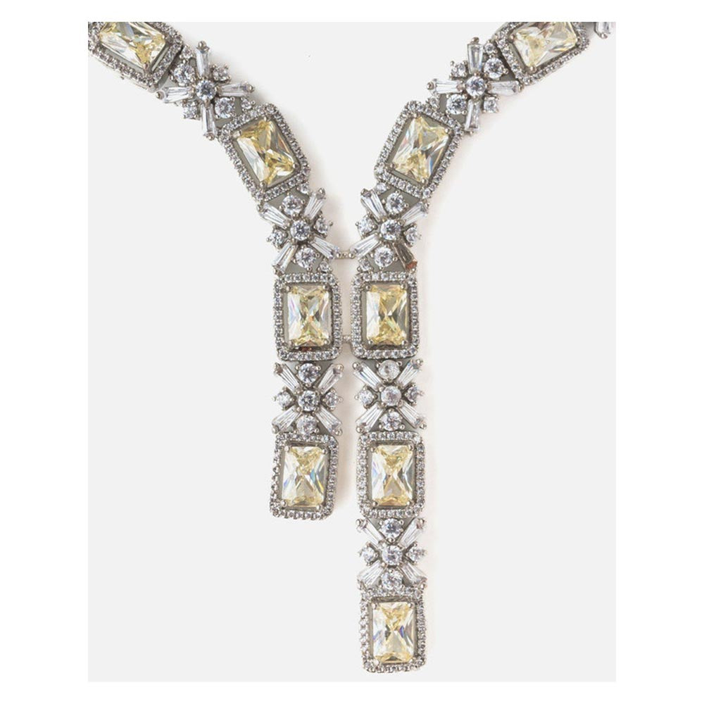 VIVINIA By Vidhi Mehra Silver Plated Yellow Womens Short Necklace Set With Earrings
