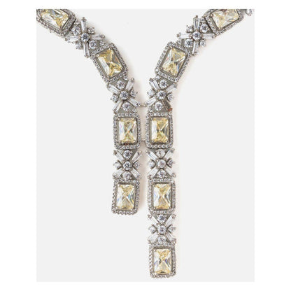 VIVINIA By Vidhi Mehra Silver Plated Yellow Womens Short Necklace Set With Earrings