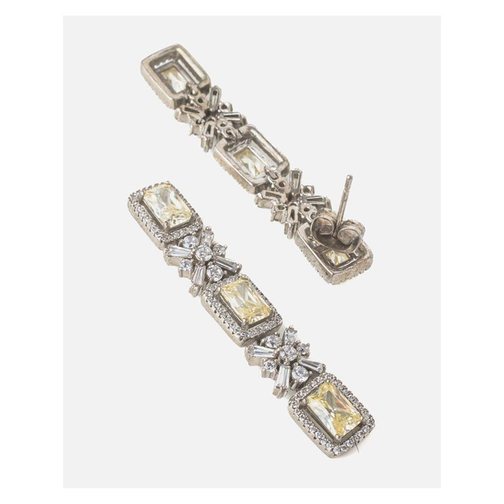 VIVINIA By Vidhi Mehra Silver Plated Yellow Womens Short Necklace Set With Earrings