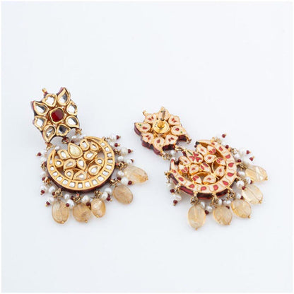 VIVINIA By Vidhi Mehra Gold Plated Yellow And Red Womens Kundan Choker Necklace Set