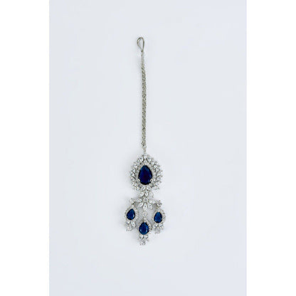VIVINIA By Vidhi Mehra Zia Silver Plated Blue Womens Zircon Short Necklace Sets