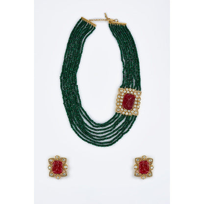 VIVINIA By Vidhi Mehra Antara Gold Plated Green Womens Kundan Polki Mala Necklace Set