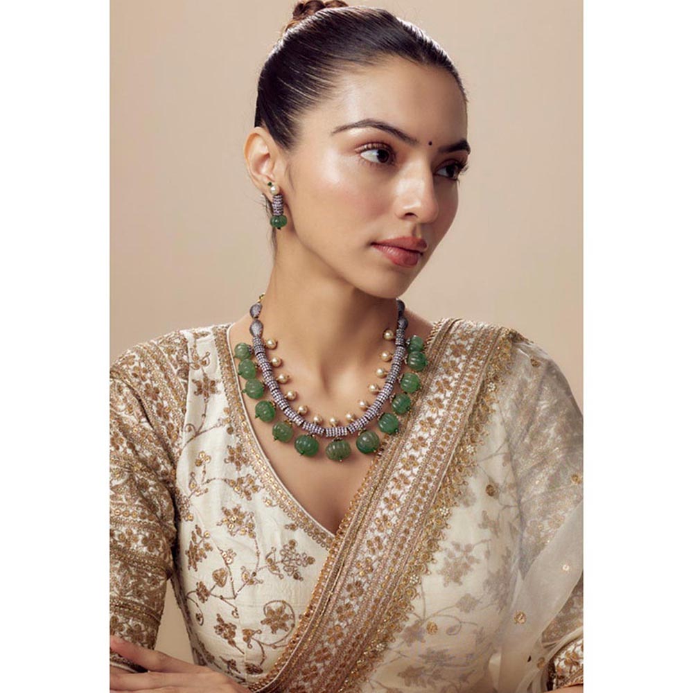 VIVINIA By Vidhi Mehra Florence Green Womens Kundan Polki Short Necklace Set With Earrings