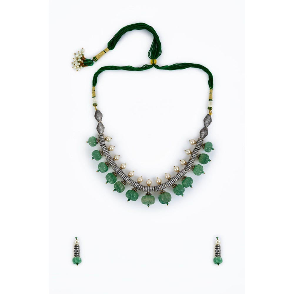 VIVINIA By Vidhi Mehra Florence Green Womens Kundan Polki Short Necklace Set With Earrings
