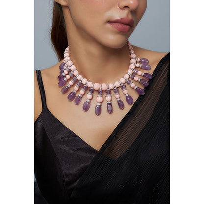 VIVINIA By Vidhi Mehra Florence Pink And Purple Womens Beaded Short Necklace Set